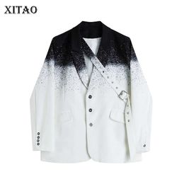 L XITAO New Women Blazer Fashion Trendy Contrast Colour Splicing Irregular Bandage Casual Top Coat Spring Autumn All-match ZY5020 X0721