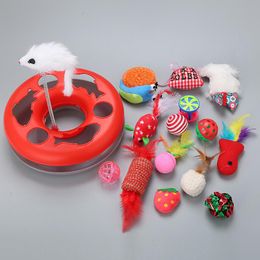 Cat Toys 15Pcs Interactive Suit Mice Playing Plate Feather Teaser Sisal Balls For Kitty Kitten