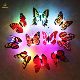 10PCS Colourful Light Butterfly Wall Stickers LED Night Light Home Living Kid Room Bedroom Decor Butterfly Stickers with tape