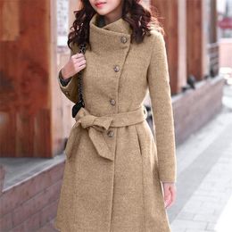 Winter Long Coat Woman Lapel Streetwear lady Elegant Business Black Brown Fall women wool Woollen overcoat warm Clothing#G8 T200114