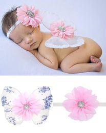 Newborn baby butterfly wings with head flower headbank photo set infant photography props baby angel wings Hair Accessories