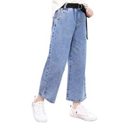 Kids Jeans Girl Wide leg pants Girls Jeans Elastic Waist Jeans For Girls Spring Autumn Casual Clothes For Girls 5 7 9 11 13 210317