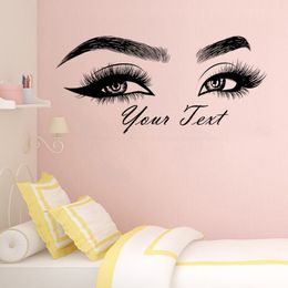 Eyelashes Wall Decal lashes Beautiful Girl Beauty Salon Custom text Eyebrows Decal Sticker Make Up Vinyl Custom Sticke HY02 210308
