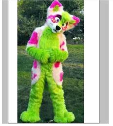 Long Fur Fox Green Husky Dog Mascot Costume Suits Adult Size Fursuit Outfits Christmas Dress cartoon Appareladults circus