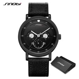 Sinobi Fashion Design Smile Face Men's Watche Waterproof Genuine Leather Clock Sports Analogue Quartz Wristwatch Relogio Masculino Q0524