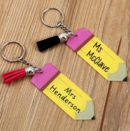 6 Colour Personalised Blank Letter Tassel Keychain Teacher's Day Pencil Key chain Acrylic Keyring can Handwritten