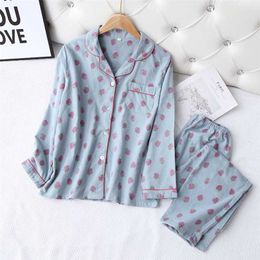 Autumn and winter ladies Pyjamas long-sleeved trousers two-piece 100% cotton comfortable and cute cartoon home service suit 211105