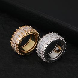 New Fashion Hip Hop Iced Out Finger Ring Baguette Square Cubic Zirdonia Rock Punk Bling Rings High Quality Aaa Zircon Hiphop Charm Jewellery Party Gifts for Men and Women