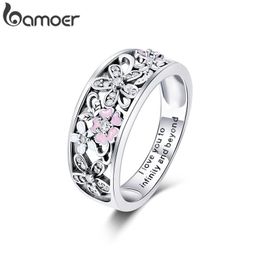 Cluster Rings Bamoer Cherry Blossom Flower Finger Ring For Women Enamel Daisy Wide Promise With Words Fine Jewellery Accessories GXR390