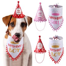 Dog Apparel TINGHAO Pet Birthday Hat Costume Sets Cute Bandana Scarfs With Party Cone Supplies
