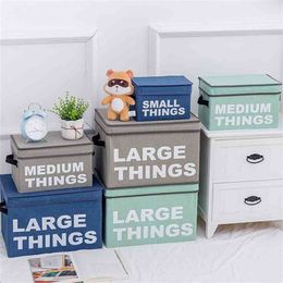 Storage Box with Lid Cotton Linen Toy Snacks Sundries Organiser Clothes Socks Debris Alphabet Pattern YB090M79 210922