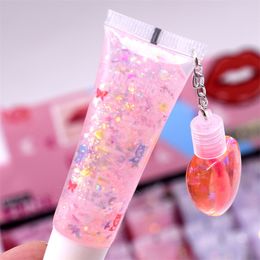 Transparent Lip Plumper Oil Colourless Sexy Glitter Liquid Lips gloss Waterproof Moisturising Women Clear Cute Lipgloss with Pendant