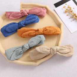 Bow Newborn Hair Bands For Baby Girls Solid Knitted Rabbit Ears Headwear Kawaii Bowknot Turban Headband Toddler Hair Accessories