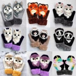 3D Animal Gloves Cat Dog Panda Racoon Design Kid Winter Warm Long Cute Girl Fashion Princess Mittens Fingers Soft Gloves Full