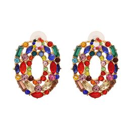 Full Rhinestone Stud Earrings for Women Multicoloured Geometric Crystal Earrings Fashion Jewellery Gifts