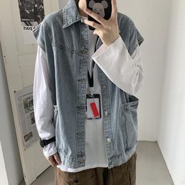 Men's Jackets Spring And Autumn Denim Waistcoat Loose Korean-Style Vest Sleeveless Tooling Jacket Leisure Fashion Coat