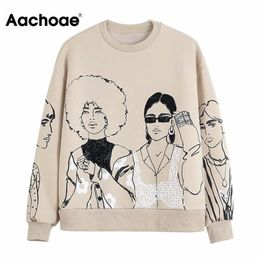 Aachoae Fashion Character Print Sweatshirt Women Loose O Neck Pullover Tops Ladies Long Sleeve Casual Hoodies Sweatshirts 210809