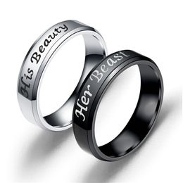 Her Beast Stainless Steel Silver Black Band Ring Couple Engagement Rings Wedding Jewellery for women men Dropship