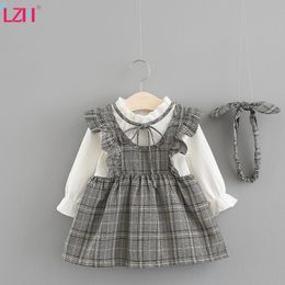 LZH New Autumn Spring Baby Girls Princess Dress For Baby Girl Plaid Long Sleeve Dress Infant Baby Party Dress Newborn Clothes 210315