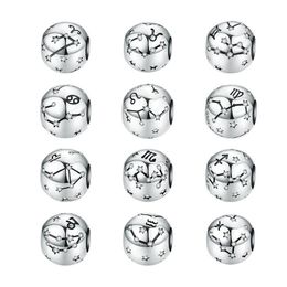 SA SILVERAGE Twelve Constellations Sterling Silver Beads DIY Beading Bracelet Ornament 925 Sterling Beads for Jewellery Making Q0531