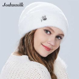 Joshuasilk Kış Kadın Şapka Yumuşak ve Narin Dekorasyon Moda Sahte Kürk Angora Tavşan Kızlar için 211228