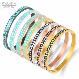 Fysara Geometry Jewellery Black Blue Enamel Bangles & Bracelets for Women Charm Bangles Stainless Steel Rose Gold Colour Bangles Q0719