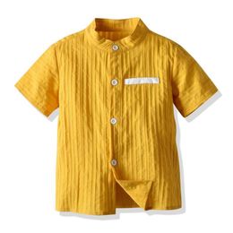 Summer Boys Short Sleeve Shirts Turn-down Collar Shirts For Boys Yellow Blouses Kids Button Shirt 210306