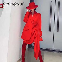 TWOTYLE Casual Irregular Blazer For Women Notched Long Sleeve Korean Black Coat Female Autumn Fashion Clothing 211006