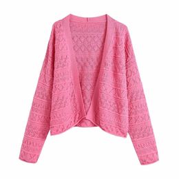 Fashion Women Textured Knit Cardigan Long sleeves Short Knitted Sweater Casual Woman Summer Cropped tops 210709