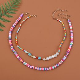 Boho Multicolor Polymer Clay Chain Necklaces For Women Glass Beads Stone Pearl Separate Handmade Beaded Necklace Gift