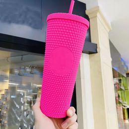 Double Barbie Pink Durian Laser Straw Cup Tumblers Colorful Plastic Cold Water Coffee Cups Gift Mug FHH21-840