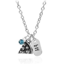 Pendant Necklaces Womens Men Tone Crystal Rhinestone Friends Forever BFF Necklace Engraved Pizza 20 Inches