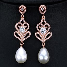 Luxury designer earring S925 Sterling Silver Post Charm Pearl Earrings AAA Cubic Zirconia Copper Jewelry Rose Gold Earrings For Women Girls Valentines Day Gift