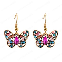 Ethnic Butterfly Alloy Dangle Earrings For Women Vintage Multicolor Beads Earrings Trendy Bridal Fashion Jewelry