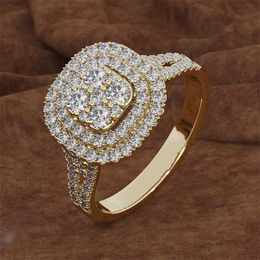 14K Yellow Gold 2 Carats Diamond Ring for Women Square Bizuteria Gemstone Silver 925 Jewellery Bague Rings Box Female 211217