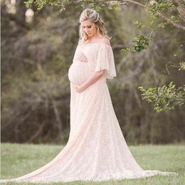 New Maternity Photography Prop Baby Shower Pregnant Dresses For Cowl Neck Fashion Lace Summer Dress Lady Evening Gown Vestidos G220309