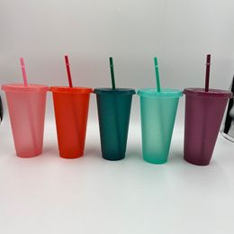 Glitter Colour cup twinkling Plastic Drinking Tumblers with lid and straw Candy Colours Reusable cold drinks tumbler Sea Shipping T9I001147