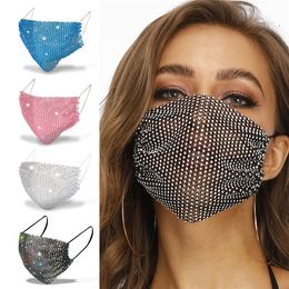 Free DHL Hot Diamond Mask Colourful Mesh Masks Bling Diamond Party Mask Rhinestone Grid Net Mask Washable Sexy Hollow Masks for Women Girl