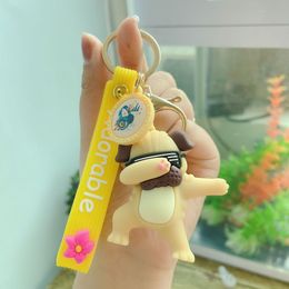 Rock Unicorn Bulldog Key Chain Creative Dancing Animal Party Cute Cartoon Figure Key Ring Pendant School Teacher Gift 