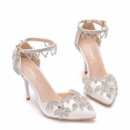 Sandals Woman Wedding Shoes Bride High Heels Party Ladies Shoes Women Crystal Rhinestone Pointed Toe Pumps 9CM