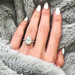 Cluster Rings S925 Silver Colour Pear Shaped Diamond Ring For Women Bride Gemstone Engagement Wedding Fine Jewellery Gift 2021 Trend