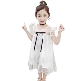 Kids Dresses For Girls Lace Flower Child Mesh Kid Pricness With Bow Teenage Clothes 210528