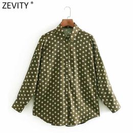 Zevity Women Vintage Polka Dot Print Casual Loose Smock Blouse Office Ladies Long Sleeve Business Shirts Chic Blusas Tops LS7424 210603