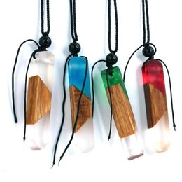 Pendant Necklaces Fashion Resin And Wood Necklace Cylindrical Charm Black Polyester Chain Jewellery Gift Men Women