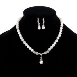 Earrings & Necklace 2/PCS Vintage With Pearl Matching Jewellery Set For Women Elegant Wedding Gifts