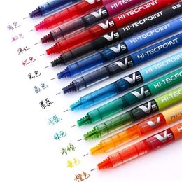 6/12pcs Japan Pilot V5 Hi Tecpoint Straight Liquid Roller Pen Large Capacity Quick-drying Ink 0.5mm Needle Tip Black Red Blue 220226