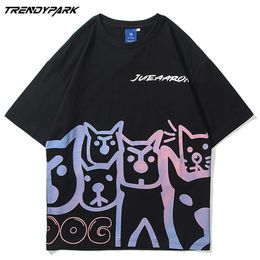 Men's T-shirt Summer Short Sleeve Funny Reflection Dogs Printed Oversized Cotton Casual Harajuku Streetwear Top Tshirts 210601
