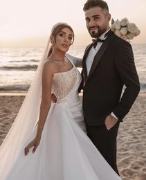 Dubai Arabic Middle East Plus Size Mermaid Wedding Dresses Long Sleeve Sequins Pearls Satin Chapel Train Wedding Dress Bridal Gown2758