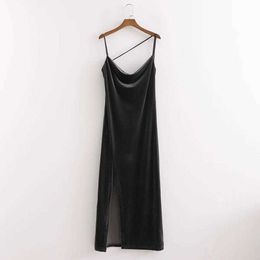 Women Velvet Midi Dress Thin Straps Sleeveless Draped Dress Elegant Lady Dinner Party Cozy Homewear Woman Dresses 210709