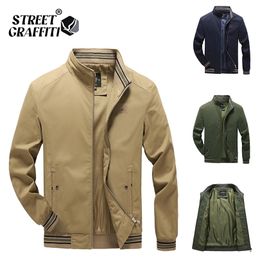 Autumn Men's Jackets 100% Cotton Casual Solid Fashion Slim Bomber Golf Overcoat Baseball High Quality M-5XL Jacket Men 211214